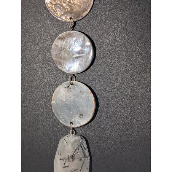 Lydell N.Y.C. Silver Tone Rutilated Quartz Shell Disk Rolo 18" Chain Necklace - Picture 5 of 16